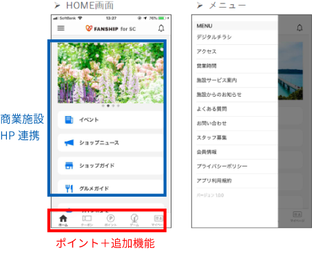 商業施設顧客管理システム 専用アプリ画面イメージ