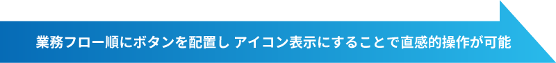 業務フロー順にボタンを配置し アイコン表示にすることで直感的操作が可能